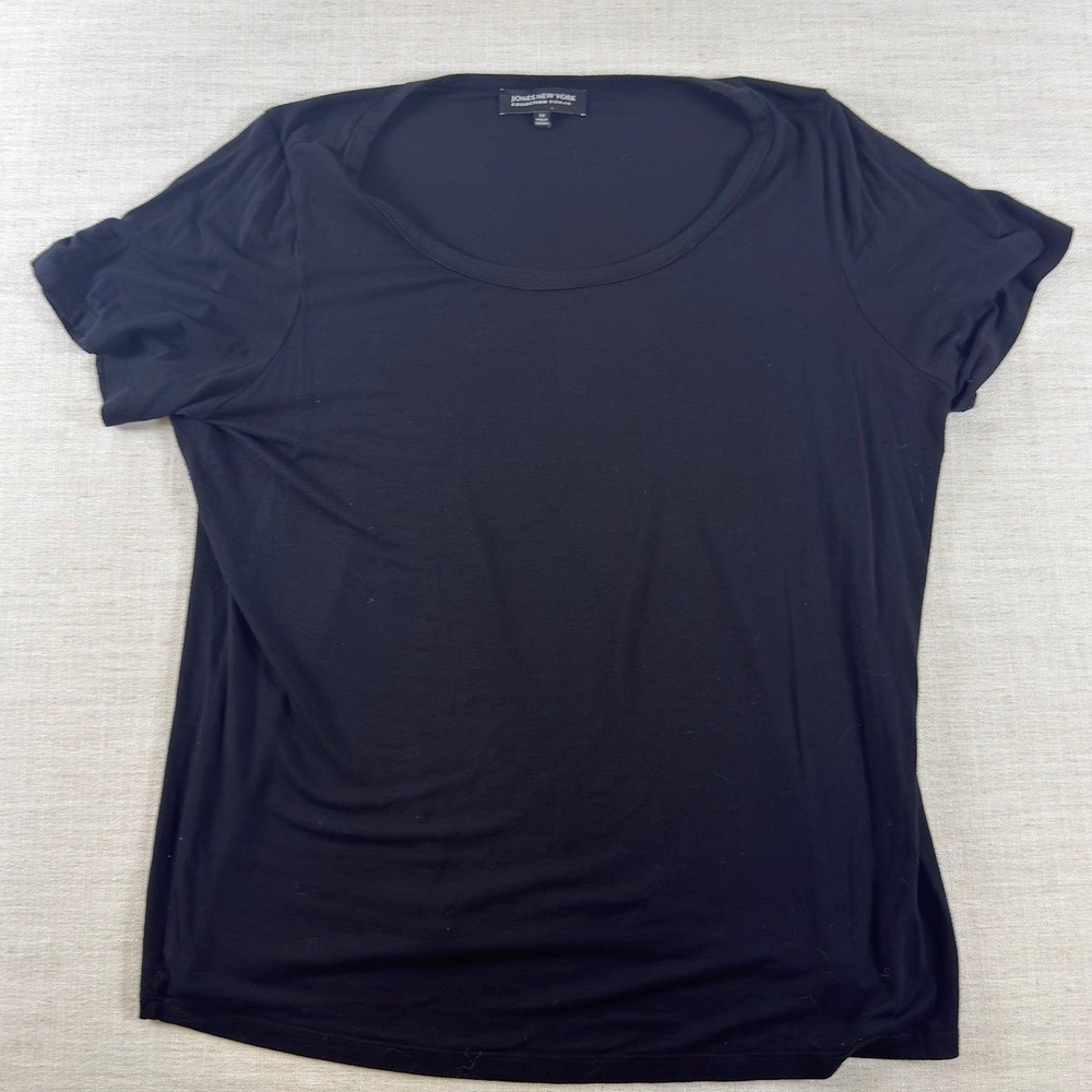 Jones‎ New York Collection Woman Black Scoop Neck Short Sleeve Top 1X